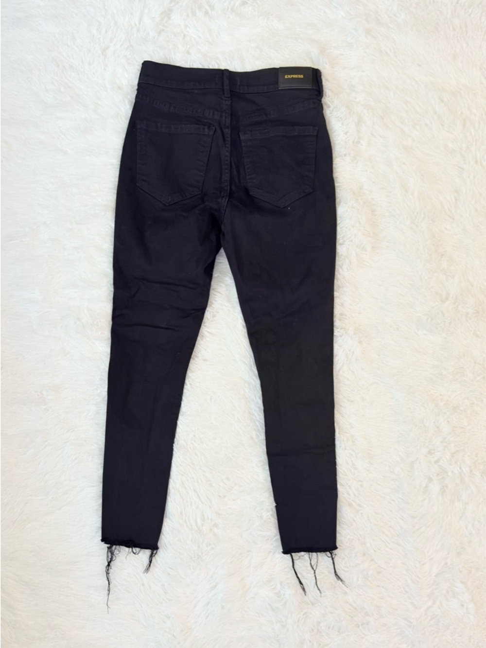 Express Jeans Skinny High Rise 2S Black Distressed Raw Hem Denim 26x25 - Picture 6 of 6